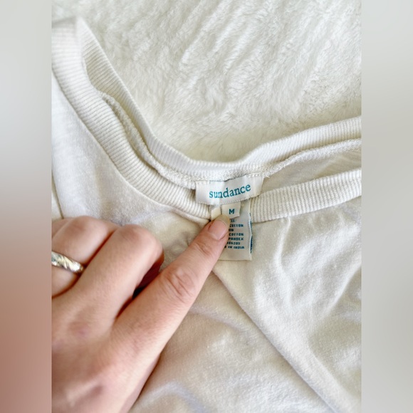 Sundance Cream / White Burnout Asymmetrical Raw Hem Long Sleeve Tee - Picture 11 of 11